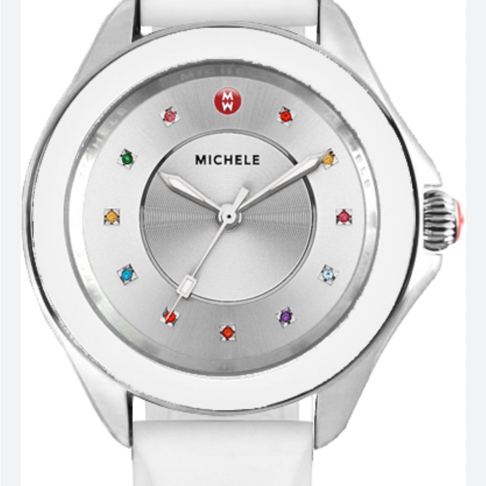 Michele Silver Watch with Multicolor Accents